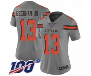 Women's Cleveland Browns #13 Odell Beckham Jr. 100th Season Limited Gray Inverted Legend Football Jersey