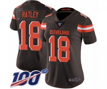 Women's Cleveland Browns #18 Damion Ratley Brown Team Color Vapor Untouchable Limited Player 100th Season Football Jersey