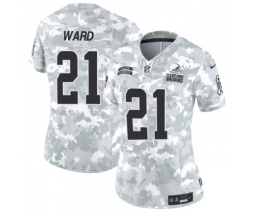 Women's Cleveland Browns #21 Denzel Ward 2024 F.U.S.E Arctic Camo Salute To Service Limited Stitched Jersey