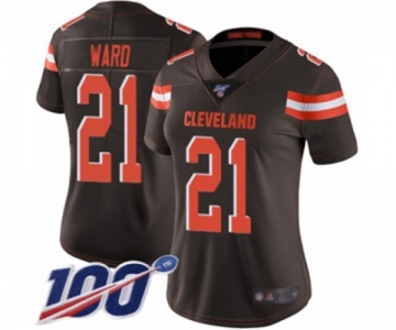 Women's Cleveland Browns #21 Denzel Ward Brown Team Color Vapor Untouchable Limited Player 100th Season Football Jersey