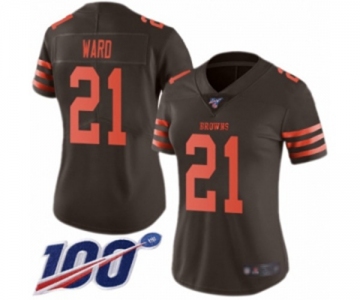 Women's Cleveland Browns #21 Denzel Ward Limited Brown Rush Vapor Untouchable 100th Season Football Jersey