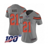 Women's Cleveland Browns #21 Denzel Ward Limited Gray Inverted Legend 100th Season Football Jersey