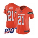 Women's Cleveland Browns #21 Denzel Ward Orange Alternate Vapor Untouchable Limited Player 100th Season Football Jersey