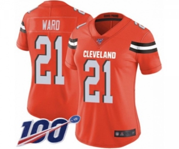 Women's Cleveland Browns #21 Denzel Ward Orange Alternate Vapor Untouchable Limited Player 100th Season Football Jersey