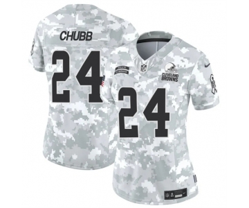 Women's Cleveland Browns #24 Nick Chubb 2024 F.U.S.E Arctic Camo Salute To Service Limited Stitched Jersey