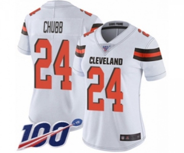 Women's Cleveland Browns #24 Nick Chubb White Vapor Untouchable Limited Player 100th Season Football Jersey