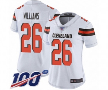 Women's Cleveland Browns #26 Greedy Williams White Vapor Untouchable Limited Player 100th Season Football Jersey