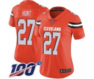 Women's Cleveland Browns #27 Kareem Hunt Orange Alternate Vapor Untouchable Limited Player 100th Season Football Jersey