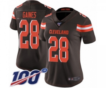 Women's Cleveland Browns #28 Phillip Gaines Brown Team Color Vapor Untouchable Limited Player 100th Season Football Jersey