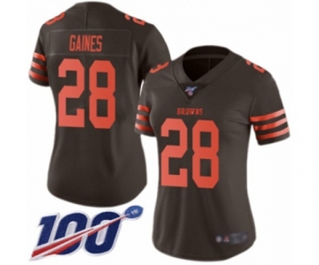 Women's Cleveland Browns #28 Phillip Gaines Limited Brown Rush Vapor Untouchable 100th Season Football Jersey