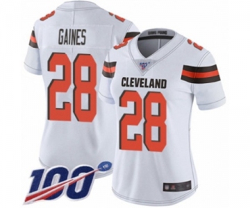 Women's Cleveland Browns #28 Phillip Gaines White Vapor Untouchable Limited Player 100th Season Football Jersey