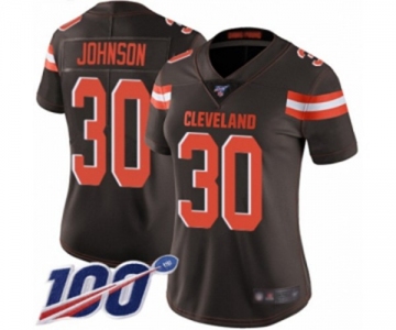 Women's Cleveland Browns #30 D'Ernest Johnson Brown Team Color Vapor Untouchable Limited Player 100th Season Football Jersey