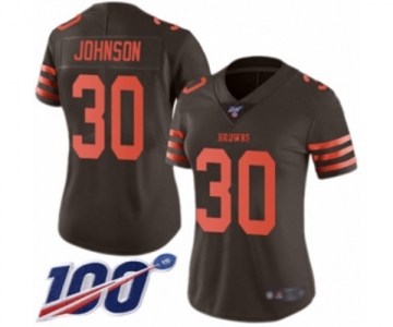 Women's Cleveland Browns #30 D'Ernest Johnson Limited Brown Rush Vapor Untouchable 100th Season Football Jersey