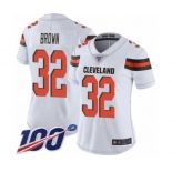 Women's Cleveland Browns #32 Jim Brown White Vapor Untouchable Limited Player 100th Season Football Jersey