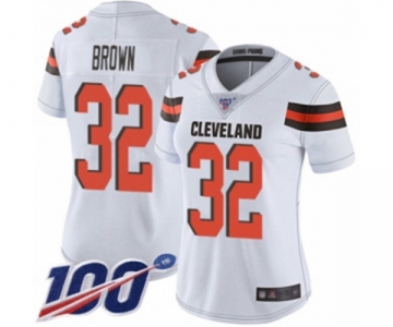 Women's Cleveland Browns #32 Jim Brown White Vapor Untouchable Limited Player 100th Season Football Jersey