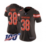 Women's Cleveland Browns #38 T. J. Carrie Brown Team Color Vapor Untouchable Limited Player 100th Season Football Jersey