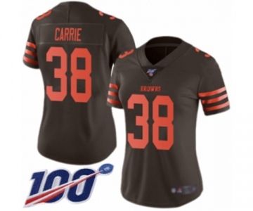 Women's Cleveland Browns #38 T. J. Carrie Limited Brown Rush Vapor Untouchable 100th Season Football Jersey