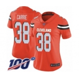 Women's Cleveland Browns #38 T. J. Carrie Orange Alternate Vapor Untouchable Limited Player 100th Season Football Jersey