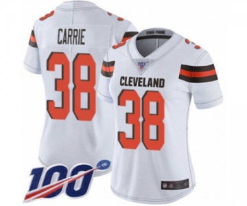 Women's Cleveland Browns #38 T. J. Carrie White Vapor Untouchable Limited Player 100th Season Football Jersey