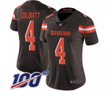 Women's Cleveland Browns #4 Britton Colquitt Brown Team Color Vapor Untouchable Limited Player 100th Season Football Jersey