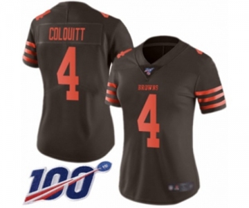 Women's Cleveland Browns #4 Britton Colquitt Limited Brown Rush Vapor Untouchable 100th Season Football Jersey