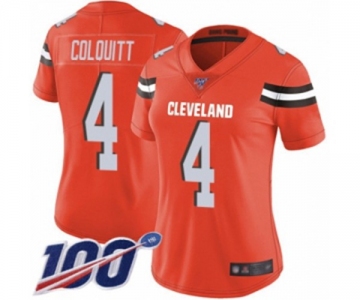 Women's Cleveland Browns #4 Britton Colquitt Orange Alternate Vapor Untouchable Limited Player 100th Season Football Jersey