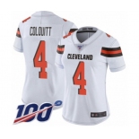 Women's Cleveland Browns #4 Britton Colquitt White Vapor Untouchable Limited Player 100th Season Football Jersey