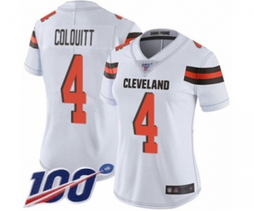 Women's Cleveland Browns #4 Britton Colquitt White Vapor Untouchable Limited Player 100th Season Football Jersey