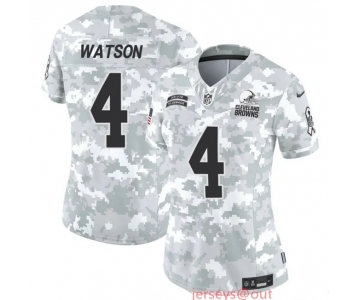 Women's Cleveland Browns #4 Deshaun Watson 2024 F.U.S.E Arctic Camo Salute To Service Limited Stitched Jersey