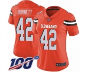 Women's Cleveland Browns #42 Morgan Burnett Orange Alternate Vapor Untouchable Limited Player 100th Season Football Jersey