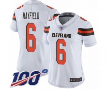 Women's Cleveland Browns #6 Baker Mayfield White 100th Season Vapor Untouchable Limited Player Football Jersey