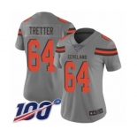 Women's Cleveland Browns #64 JC Tretter Limited Gray Inverted Legend 100th Season Football Jersey