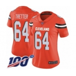 Women's Cleveland Browns #64 JC Tretter Orange Alternate Vapor Untouchable Limited Player 100th Season Football Jersey