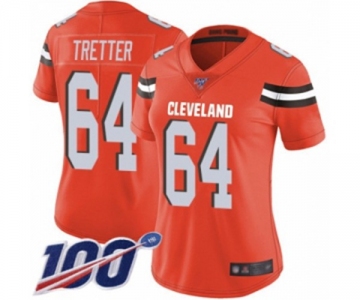 Women's Cleveland Browns #64 JC Tretter Orange Alternate Vapor Untouchable Limited Player 100th Season Football Jersey