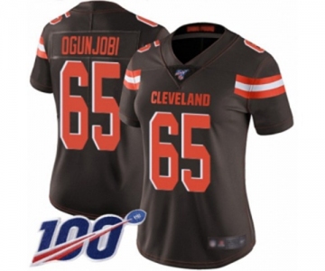 Women's Cleveland Browns #65 Larry Ogunjobi Brown Team Color Vapor Untouchable Limited Player 100th Season Football Jersey