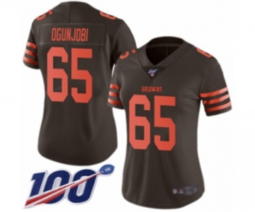 Women's Cleveland Browns #65 Larry Ogunjobi Limited Brown Rush Vapor Untouchable 100th Season Football Jersey