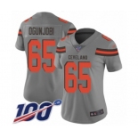 Women's Cleveland Browns #65 Larry Ogunjobi Limited Gray Inverted Legend 100th Season Football Jersey