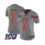 Women's Cleveland Browns #7 Jamie Gillan Limited Gray Inverted Legend 100th Season Football Jersey