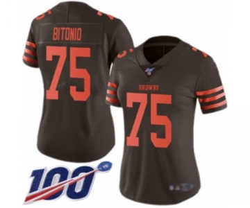 Women's Cleveland Browns #75 Joel Bitonio Limited Brown Rush Vapor Untouchable 100th Season Football Jersey