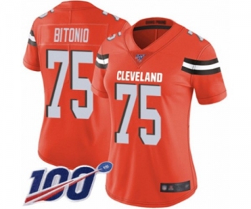 Women's Cleveland Browns #75 Joel Bitonio Orange Alternate Vapor Untouchable Limited Player 100th Season Football Jersey