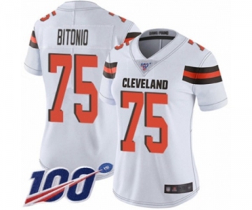 Women's Cleveland Browns #75 Joel Bitonio White Vapor Untouchable Limited Player 100th Season Football Jersey