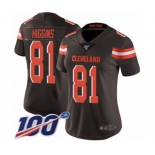 Women's Cleveland Browns #81 Rashard Higgins Brown Team Color Vapor Untouchable Limited Player 100th Season Football Jersey