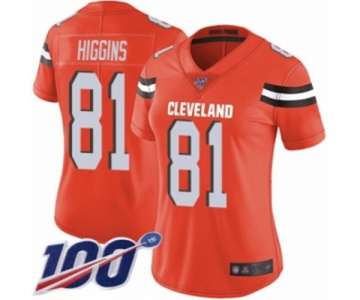 Women's Cleveland Browns #81 Rashard Higgins Orange Alternate Vapor Untouchable Limited Player 100th Season Football Jersey