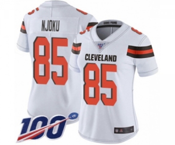 Women's Cleveland Browns #85 David Njoku White Vapor Untouchable Limited Player 100th Season Football Jersey