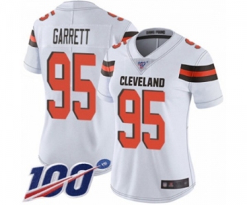 Women's Cleveland Browns #95 Myles Garrett White Vapor Untouchable Limited Player 100th Season Football Jersey