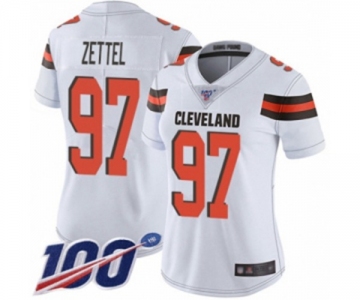 Women's Cleveland Browns #97 Anthony Zettel White Vapor Untouchable Limited Player 100th Season Football Jersey