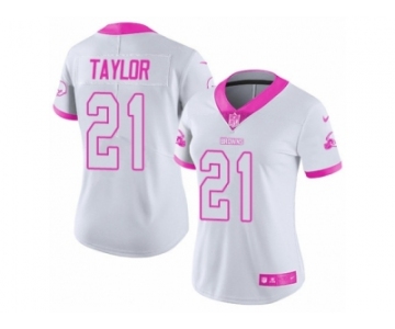 Women's Nike Cleveland Browns #21 Jamar Taylor Limited White Pink Rush Fashion NFL Jersey