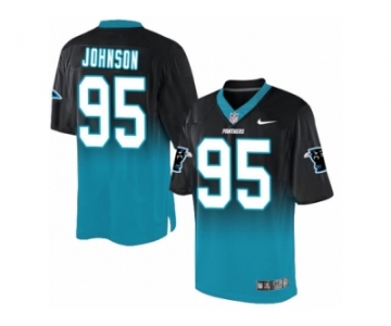 Men's Nike Carolina Panthers #95 Charles Johnson Elite Black Blue Fadeaway NFL Jersey