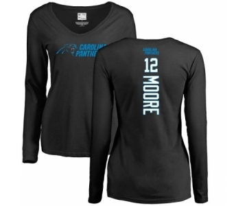 NFL Women's Nike Carolina Panthers #12 DJ Moore Black Backer Slim Fit Long Sleeve T-Shirt