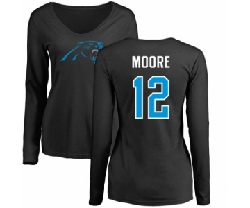 NFL Women's Nike Carolina Panthers #12 DJ Moore Black Name & Number Logo Slim Fit Long Sleeve T-Shirt